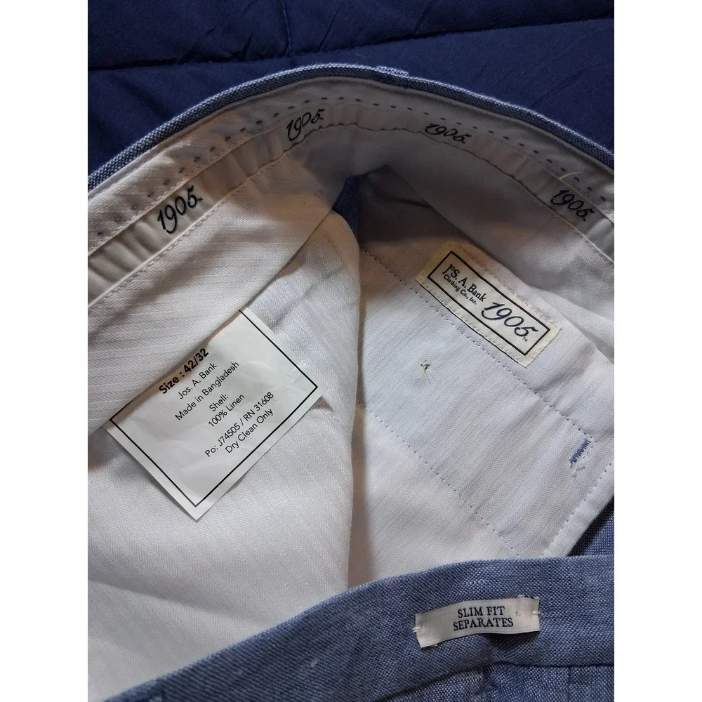 Jos A Bank 1905 Slim Fit Linen Dress Pants Mens 42x32 Light Blue Flat Front